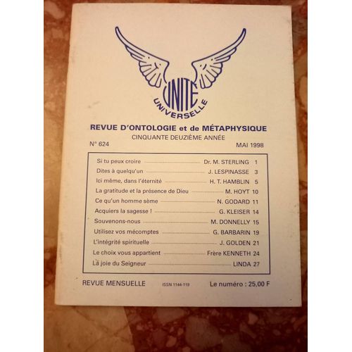 Unité Universelle , Revue D'ontologie Et De Métaphysique N° 624 ( Cinquante-Deuxième Année)