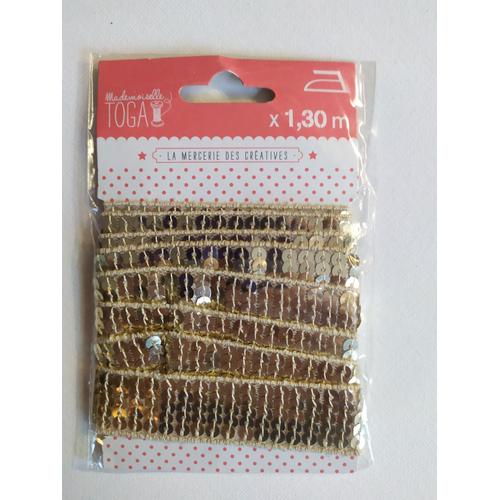 Ruban Sequins Largeur 2,3 Cm Longueur 1, 30cm Or Mademoiselle Toga