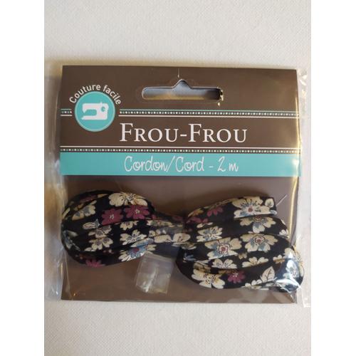 Cordon Liberty Coloris 9 Fond Noir Fleurs Blanc/ Bleu 2 M Frou-Frou