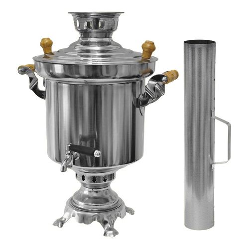 Samovar en acier inoxydable 5L avec tube de fumée pour théière russe à charbon de bois
