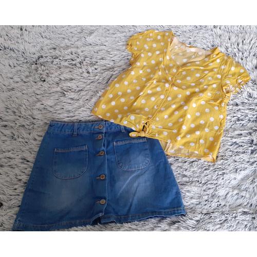 Ensemble Blouse Jaune À Pois + Jupe Jean 12 Ans Kiabi