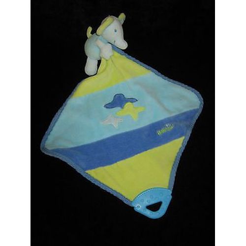 Doudou Carré Plat Anneau Dentition Hochet Grelot Eléphant