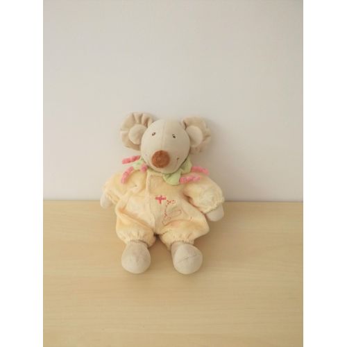 Doudou Souris Beige Combinaison Jaune Avion Tex