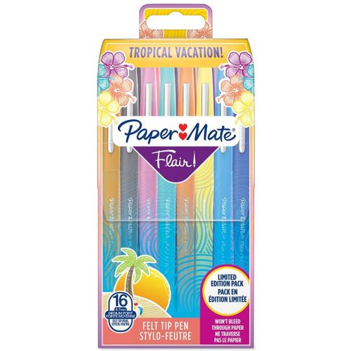 Paper Mate Flair Feutres De Coloriage | Pointe Moyenne (0,7 Mm) | Couleurs Tropical | Lot De 16 (2061396)