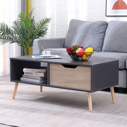 Table Basse Avec Tiroir Style Scandinave Grise Freja