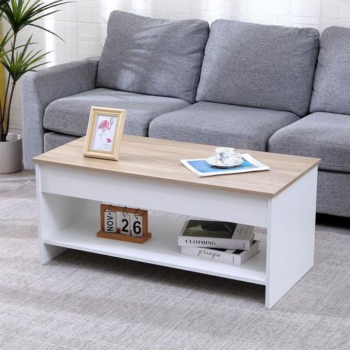 Table Basse Avec Plateau Relevable Blanche Et Bois Hedda