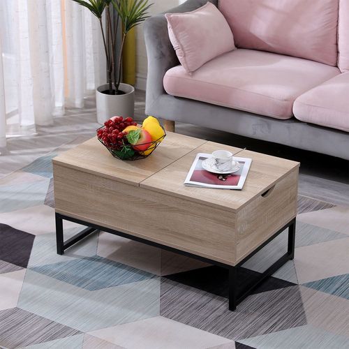 Table Basse Avec Plateaux Relevables Noire Et Bois Lotta