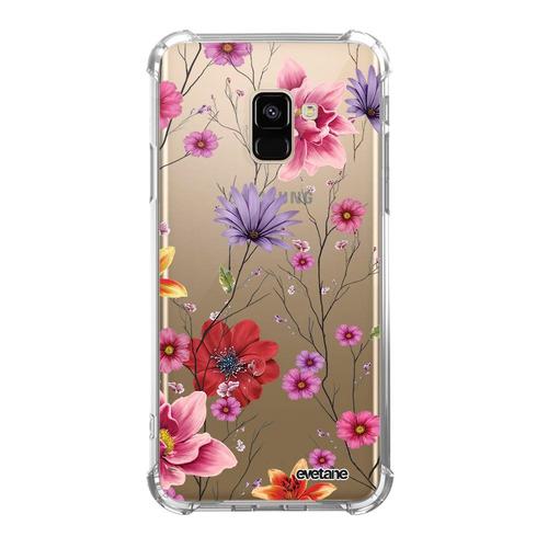 Coque Samsung Galaxy A8 2018 Silicone Antichocs Solides Coins Renforcés Protection Housse Transparente Fleurs Multicolores Evetane