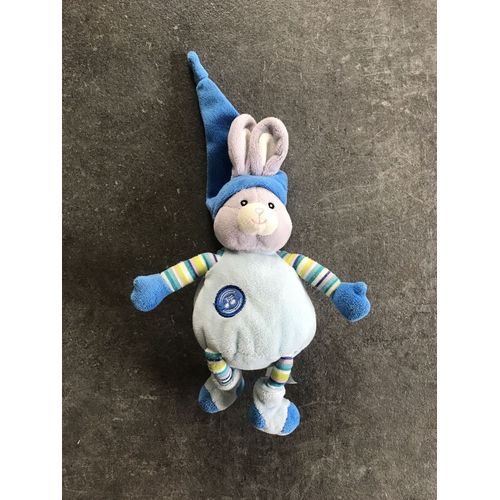 Doudou Lapin Gipsy Bleu Rayé Avec Bonnet Bleu
