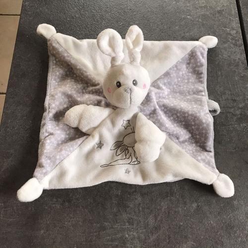 Doudou Plat Simba Lapin Gris Blanc Étoile