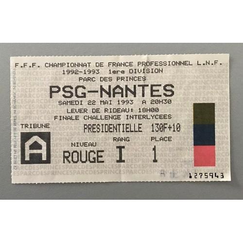 Ticket Football Psg / Nantes 1 Ère Divison 1993