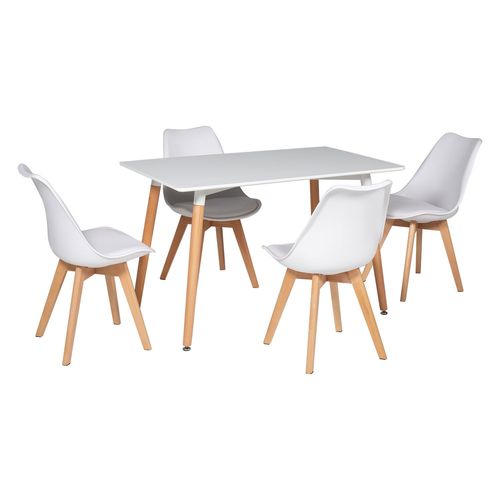 Ensemble Table Rectangulaire 120cm Pia Et 4 Chaises Nora Blanc