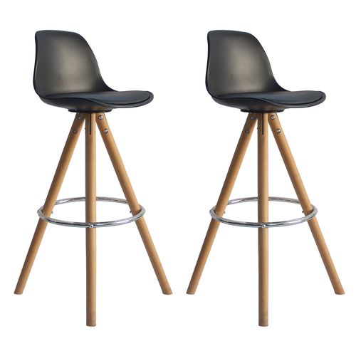 Lot De 2 Tabourets Scandinaves Tobias Noirs Avec Coussin