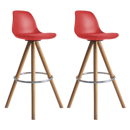 Lot De 2 Tabourets Scandinaves Tobias Rouges Avec Coussin