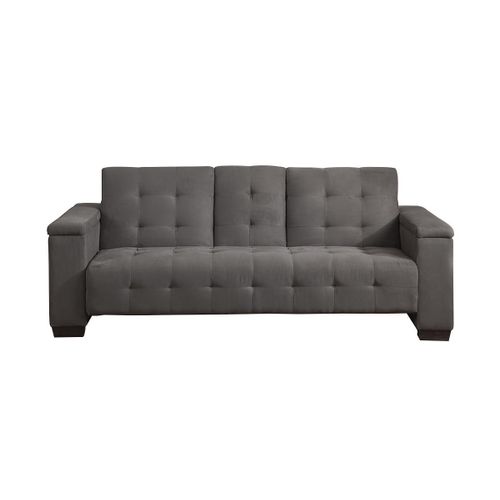 Canapé 3 Places Clic-Clac En Microfibre Devonshire Avec Tablette Centrale Rabattable - Gris