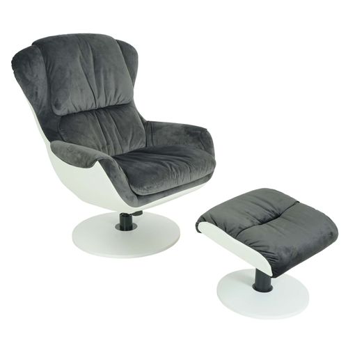 Fauteuil Relax Hwc-E52, Fauteuil De Télévision, Siège Rotatif, Tabouret, Velours/Similicuir   Gris Foncé
