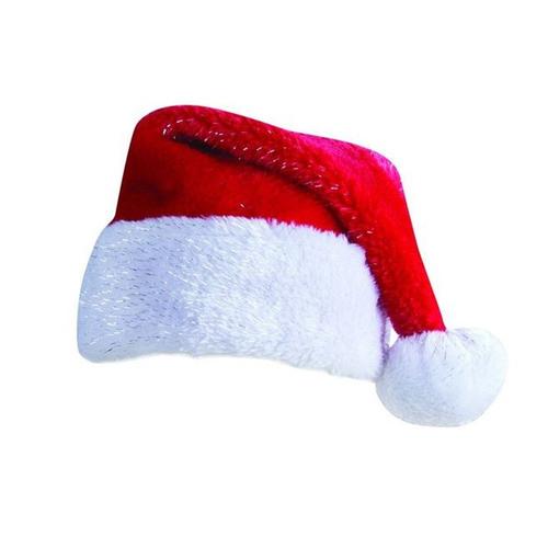 Bonnet Père Noël Pelucheux Rouge Filaments Argent