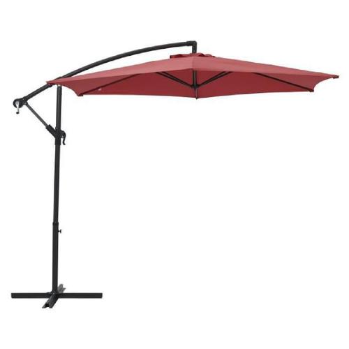 Parasol Déporté Diametre 3m - Structure En Aluminium Avec Toile Polyester 180g- Rouge - Tohota