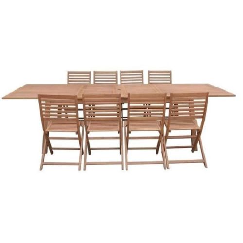 Ensemble Repas De Jardin 8 A 12 Personnes - Table Extensible 200/250/300 X 100cm + 6 Chaises - Bois Eucalyptus Fsc