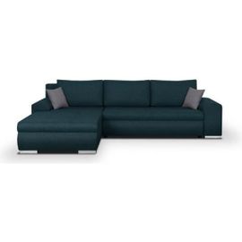 Canapé D'angle Convertible Réversible + Coffre De Rangement - Tissu Bleu - L 289 X P 94/188 X H 88 Cm - Indian
