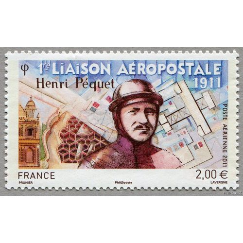 France 2011, Très Beau Timbre Neuf** Luxe De Poste Aérienne Yvert 74, Première Liaison Postale Aérienne Par Henri Péquet À 23 Ans En 1911 Sur Un Biplan Anglais Sommer.