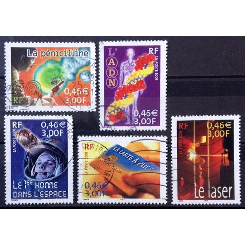 Série Le Siècle Au Fil Du Timbre 2001 (2) - N° 3422 Pénicilline + 3423 Adn + 3424 Laser + 3425 Homme Dans Espace + 3426 Carte À Puce Obl - Cote 3,00 - France Année 2001 - Brn83 - N31277