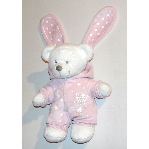 Doudou Ours Nicotoy En Pyjama Lapin Rose Decors Luminescent - Peluche Ourson Lapin Blanc Simba Toys