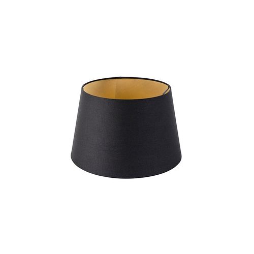 Qazqa Moderne Coton Abat-Jour En Coton Noir 32/25/18 Avec Intérieur Doré , Rond Oblique Abat-Jour Suspendu ,Abat-Jour Lampadaire