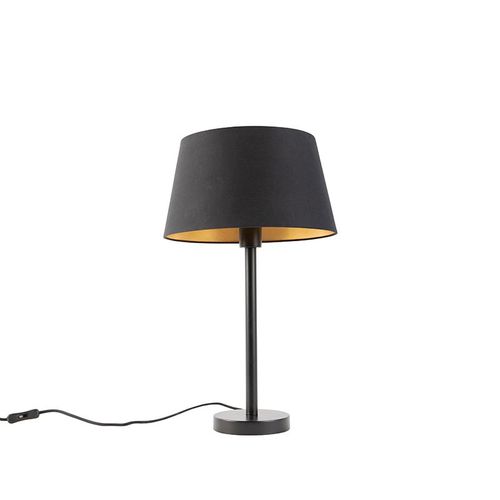 Qazqa Classique/Antique Lampe De Table / Lampe Ã¡ Poser / Luminaire / Lumiere / ÃClairage Classique Noir Avec Abat-Jour Noir 32 Cm - Simplo Acier /Tissu Noir Rond Oblique / Intã©Rieur / Salon E27 Max. 1 X 60 Watt