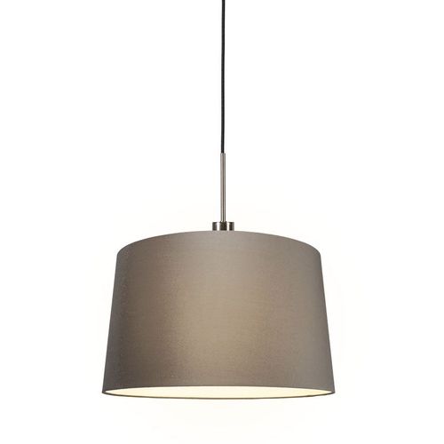 Qazqa Rustique /Moderne Lampe À Salle A Manger Suspension / Lustre / Luminaire / Lumiere / Éclairage Moderne En Acier Avec Abat-Jour 45 Cm Taupe - Combi 1 Métal /Tissu Acier,Marron Rond /...