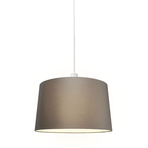 Qazqa Rustique /Moderne Lampe À Salle A Manger Suspension / Lustre / Luminaire / Lumiere / Éclairage Moderne Blanc Avec Abat-Jour 45 Cm Taupe - Combi 1 Tissu /Acier Blanc,Marron Rond /...