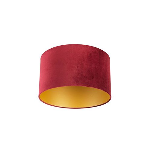 Qazqa Classique/Antique Coton Abat-Jour En Velours Rouge 35/35/20 Avec Intérieur Doré , Rond / Cylindrique Abat-Jour Suspendu ,Abat-Jour Lampadaire