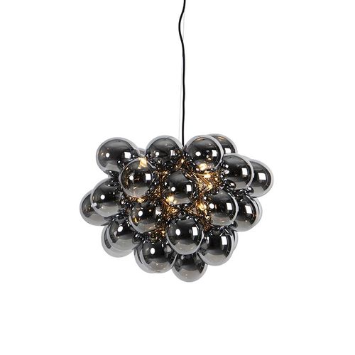 Qazqa Art Deco /Design Salle A Manger Suspension / Lustre / Luminaire / Lumiere / Éclairage Art Déco Noire Avec Verre Fumé 8 Lampes - Uvas /Acier Noir Globe / Intérieur / Salon / Cuisine G9...