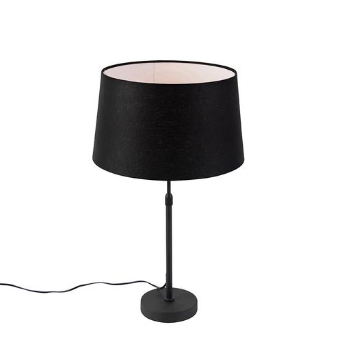 Qazqa Moderne Lampe De Table / Lampe Ã¡ Poser / Luminaire / Lumiere / ÃClairage Noir Avec Abat-Jour En Lin Noir 35 Cm Rã©Glable - Parte Lin /Acier Noir Cylindre /Oblongue /Rond / Lampe De...