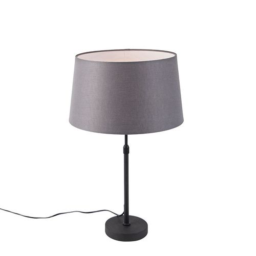Qazqa Rustique Lampe De Table / Lampe Ã¡ Poser / Luminaire / Lumiere / ÃClairage Noir Avec Abat-Jour En Lin Gris 35 Cm Rã©Glable - Parte Lin /Acier Gris,Noir Cylindre /Oblongue /Rond /...