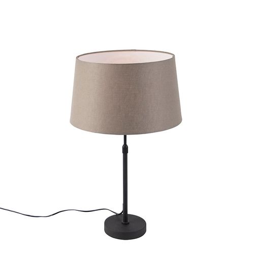 Qazqa Rustique Lampe De Table / Lampe Ã¡ Poser / Luminaire / Lumiere / ÃClairage Noir Avec Abat-Jour En Lin Taupe 35 Cm Rã©Glable - Parte Lin /Acier Taupe,Noir Cylindre /Oblongue /Rond /...