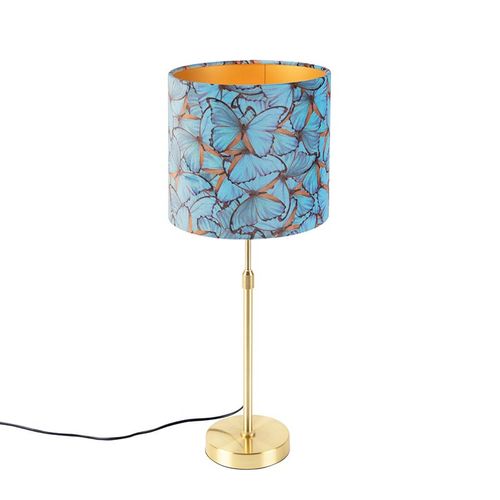 Qazqa Classique/Antique Lampe De Table / Lampe Ã¡ Poser / Luminaire / Lumiere / ÃClairage Or / Dorã©E / D'or / Laiton Avec Abat-Jour Velours Papillons 25 Cm - Parte Tissu /Acier...