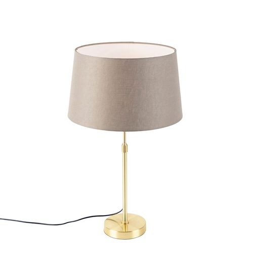 Qazqa Rustique Lampe De Table / Lampe Ã¡ Poser / Luminaire / Lumiere / ÃClairage Or / Dorã©E / D'or / Laiton Avec Abat-Jour Lin Taupe 35 Cm - Parte Acier /Lin Taupe,Dorã©/Laiton Cylindre...