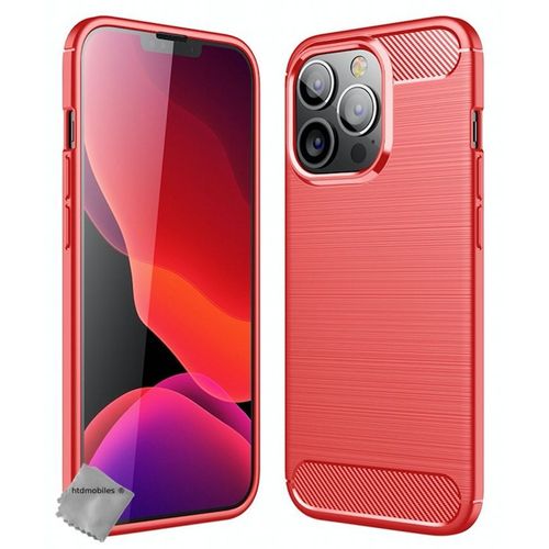 Housse Etui Coque Silicone Gel Carbone Pour Apple Iphone 13 Pro + Verre Trempe - Rouge