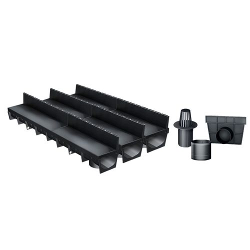 MEA Caniveau Extérieur avec Grille à Fente en PE Classe A15 (3x1m) Meapark - Système De Drainage en Plastique Recyclé Diamètre Utile 10cm