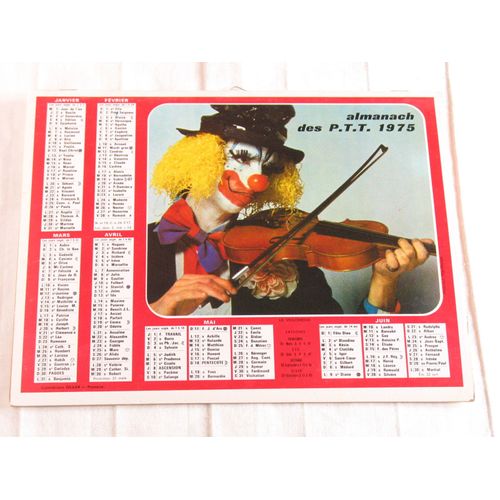 Almanach Des P.T.T. Ptt Poste 1975 Oller Clown Violoniste Musique, Enfants Et Statuettes De Clown