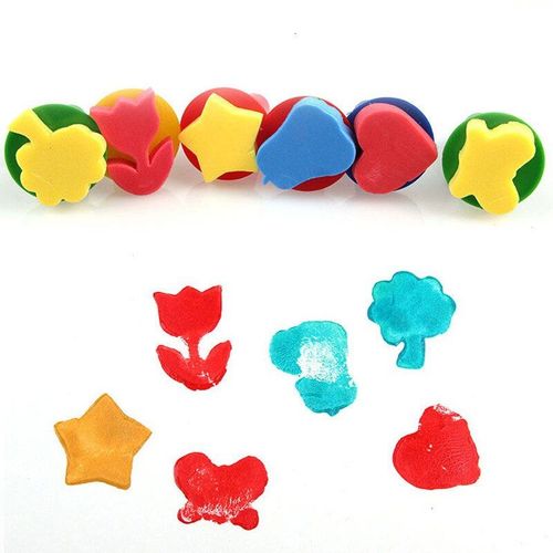 Outil De Peinture Diy Pour Enfants, 6 Pièces, Brosse De Couleur, Sceau, Mini Éponge Opp, Emballage, Manche En Bois Coloré Pour Bébé, Fait À La Main