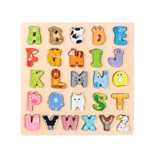 Puzzle En Bois Avec Lettres De L'alphabet, Dessin Animé, Animal, Planche D'appairage, Développement Des Enfants, Jouets Éducatifs Précoces