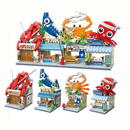 Jouets Pour Enfants, Blocs De Construction, Vue Sur La Rue, Magasin De Crevettes Japonais Takoyaki, Magasin De Crabe, 2021