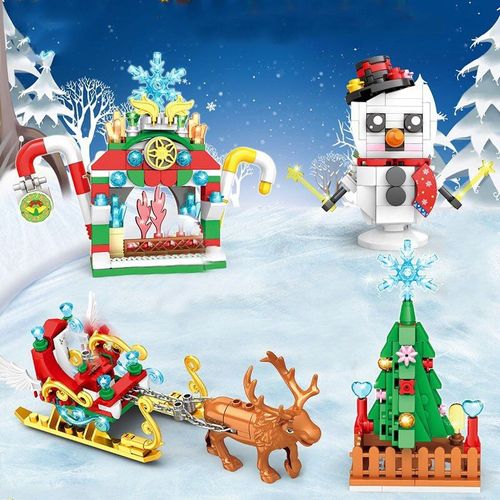 Blocs De Construction De Bonbonnière, Ville, Village D'hiver, Arbre De Noël, Bonhomme De Neige, Père Noël, Briques, Jouets, Cadeaux Pour Filles, 2021