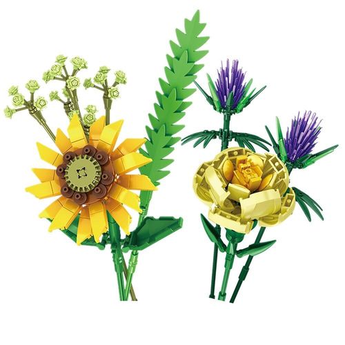 Blocs De Construction Moc, 2021 City Créativité, Fleur Immortelle, Tournesol, Rose, Bouquet D'oeillets, Briques, Jouets Diy Pour Filles