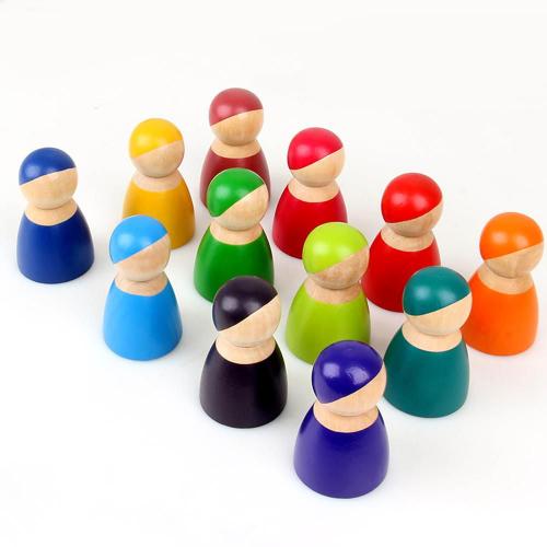 Ensemble De Jouets Montessori Grimm, 12 Couleurs, Arc-En-Ciel, Poupées En Bois, Jouets Pour Faire Semblant De Jouer Les Gens, Blocs Colorés