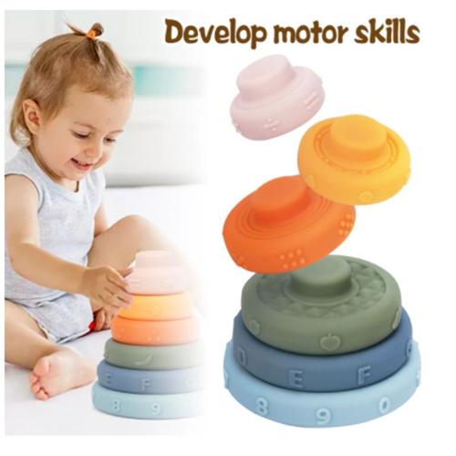 Oderra Tour Empilable Bebe 6 Mois, Sensoriel Eveil, Montessori Soup