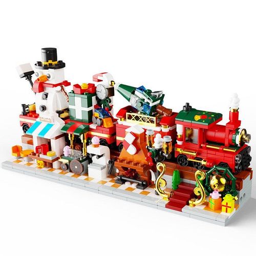 Blocs De Construction De Train Pour Enfants, Vue Sur La Rue, Village D'hiver, Arbre De Noël, Père Noël, Vacances, Jouets En Briques, 2021