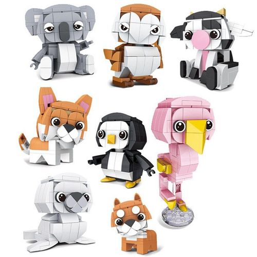 Blocs De Construction Pour Enfants, 8 Pièces, Animaux Mignons, Corgi, Chien Moc, Oiseau, Koala, Hibou, Pingouin, Flamands Roses, Vache, Jouets